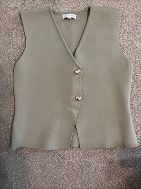 She + Sky Sage Green Knit Button Vest